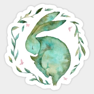 Sleeping Bunny and Flowers Sticker